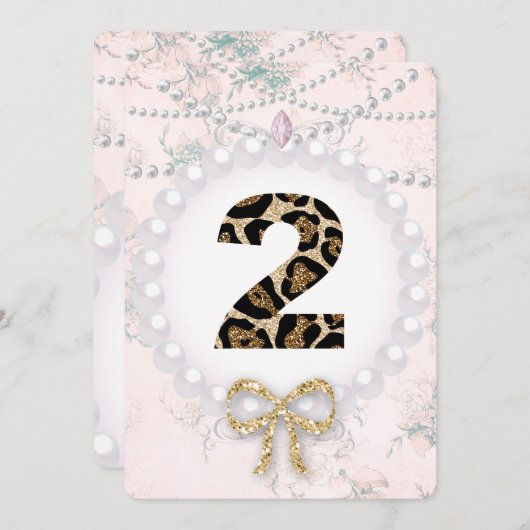 Baby Girl Birthday Dusche Perlen Leopard Einladung (Vorne/Hinten)
