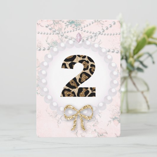 Baby Girl Birthday Dusche Perlen Leopard Einladung (Stehend Vorderseite)