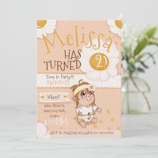 Baby Girl Birthday Einladung (Stehend Vorderseite)