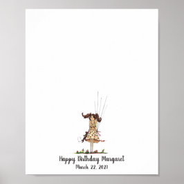Baby Girl Birthday Fingerprint Gäestbook Poster