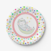 Baby Girl Birthday Kitty Cat & mehrfarbige Stars Pappteller (Vorderseite)