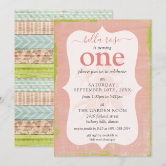 Baby Girl Birthday Shabby Rose Hütte Custom Age Einladung