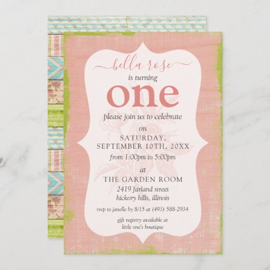 Baby Girl Birthday Shabby Rose Hütte Custom Age Einladung (Vorne/Hinten)