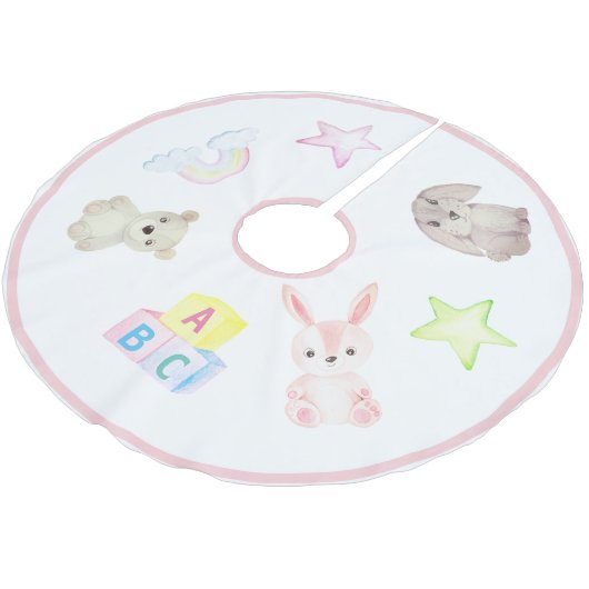 Baby Girl Blocks Bear Kaninchen Weihnachten Polyester Weihnachtsbaumdecke (Schrägansicht)