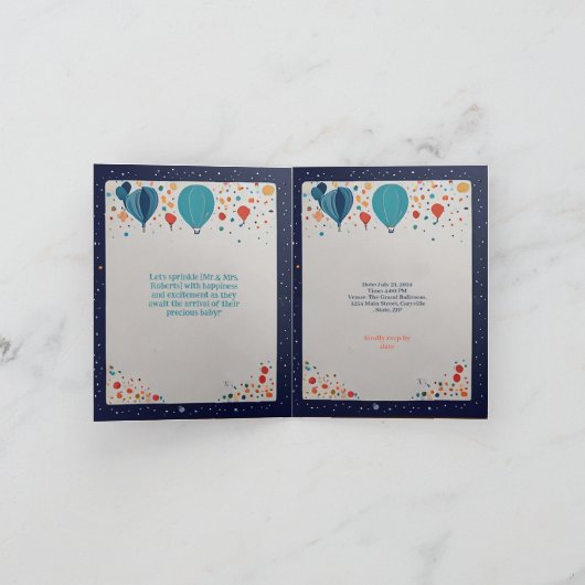 Baby Girl Blue Baloons feiern Babydusche Einladung (Innenseite)