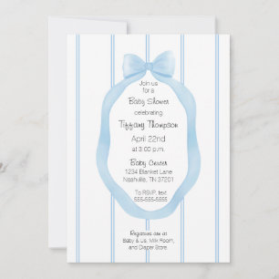 Baby Girl Blue und White Wallpaper Ribbon Gerahmt Einladung