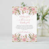 Baby Girl blüht Blumenspülung Dankeskarte (Stehend Vorderseite)