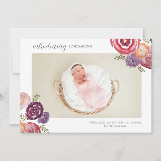 Baby Girl Blume Geburtsankündigung Postkarte (Vorderseite)