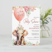 Baby Girl Blush Rosa Ballon Elefantenbabydusche Einladung (Stehend Vorderseite)