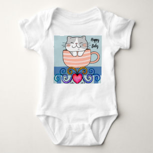 Baby Girl Bodysuit mit lächelnder Katze im Cup Baby Strampler