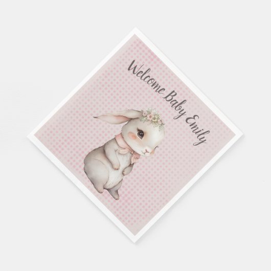 Baby Girl Boho Bunny on Gingham Serviette (Ecke)