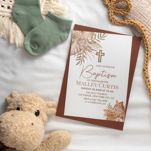 Baby Girl Boho Floral Brown Taufe Einladung