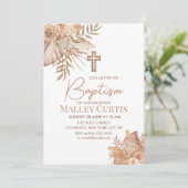 Baby Girl Boho Floral Brown Taufe Einladung (Stehend Vorderseite)