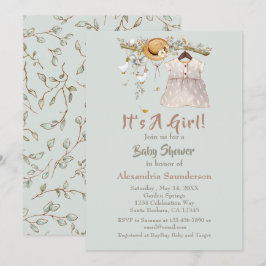 Baby Girl Boho Greenery Rustic Einladung