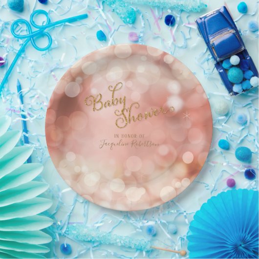 Baby Girl Bokeh Sparkle Twinkle Lights Pastel Pink Pappteller (Party)