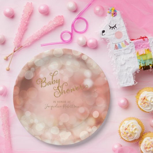 Baby Girl Bokeh Sparkle Twinkle Lights Pastel Pink Pappteller (Party)