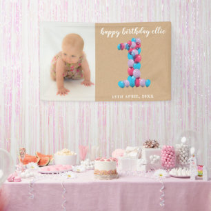 Baby Girl Boy 1. Geburtstag Balloons Nummer 1 Banner