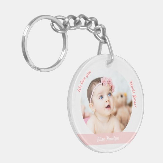 Baby Girl Boy Twins 2 Fotos Name Onkel Modern Schlüsselanhänger (Vorderseite links)