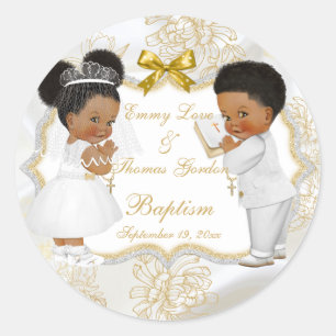 Baby Girl Boy Twins Communion Taufe Gold Cross Runder Aufkleber