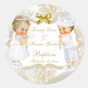 Baby Girl Boy Twins Communion Taufe Gold Cross Runder Aufkleber