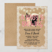 Baby Girl brät rustikale Leder Babydusche Einladung (Vorne/Hinten)