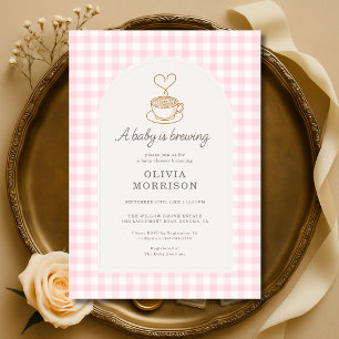 Baby Girl braut Kaffee Gingham-Baby-Party Einladung