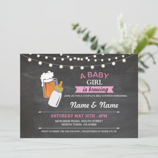Baby Girl Brewing Showbeers Pink Chalk Einladung (Stehend Vorderseite)