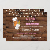 Baby Girl Brewing Shower Beers Pink Wood Einladung (Vorne/Hinten)