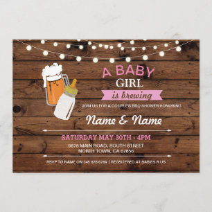 Baby Girl Brewing Shower Beers Pink Wood Einladung