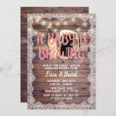 Baby Girl brütet rustikale Laced Wood Baby Dusche Einladung (Vorne/Hinten)