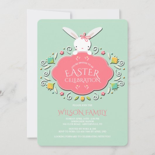 Baby Girl Bunny Oster Einladung (Vorderseite)