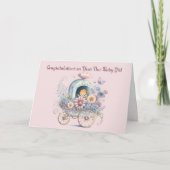 Baby Girl Card Carriage Blume & Baby Dankeskarte (Vorderseite)