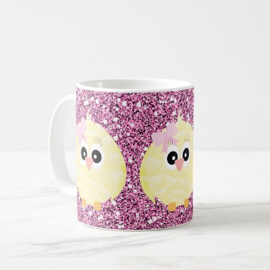 Baby Girl Chicks Pink Imitate Glitzer Kaffeetasse (Vorderseite Links)