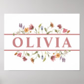 Baby Girl Child's rosa Wildblume Name Wall Art Poster (Vorne)