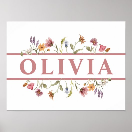 Baby Girl Child's rosa Wildblume Name Wall Art Poster (Vorne)