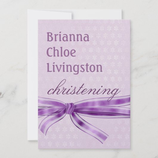 Baby Girl Christening Lila Damask Metallic Einladung (Vorderseite)