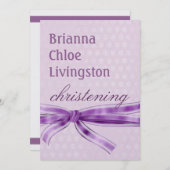 Baby Girl Christening Lila Damask Metallic Einladung (Vorne/Hinten)