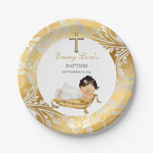 Baby Girl Christening Taufe Gold Silver Pappteller