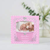 Baby Girl Christening Taufe Pink Polka Dot 2 Einladung (Stehend Vorderseite)