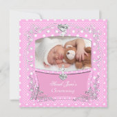 Baby Girl Christening Taufe Pink Polka Dot 2 Einladung (Vorderseite)