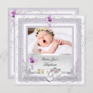 Baby Girl Christening Taufe White Lilac Pink Einladung