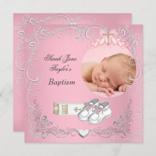 Baby Girl Christening Taufe White Pink Bible Ankündigung