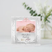 Baby Girl Christening Taufe White Pink Einladung (Stehend Vorderseite)