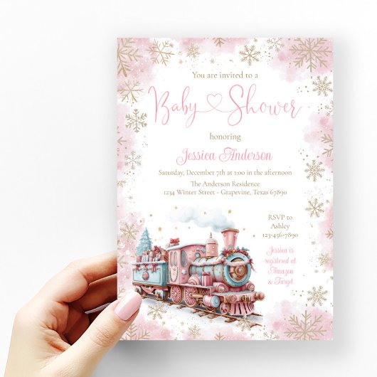 Baby Girl Christmas Train Holiday Baby Shower Einladung