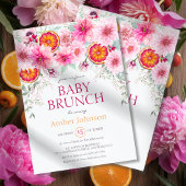 Baby Girl Citrus und Pink Blume Kinderdusche Einladung