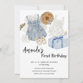 Baby Girl Clothes & Gift Box 1st Birthday Party Einladung (Vorderseite)