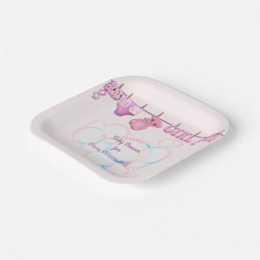 Baby Girl Clothesline in rosa Papierplatte Pappteller (Gewinkelt)