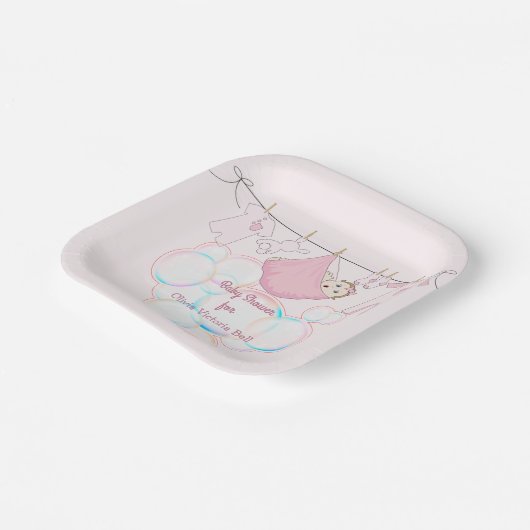 Baby Girl Clothesline in rosa Pappteller (Gewinkelt)