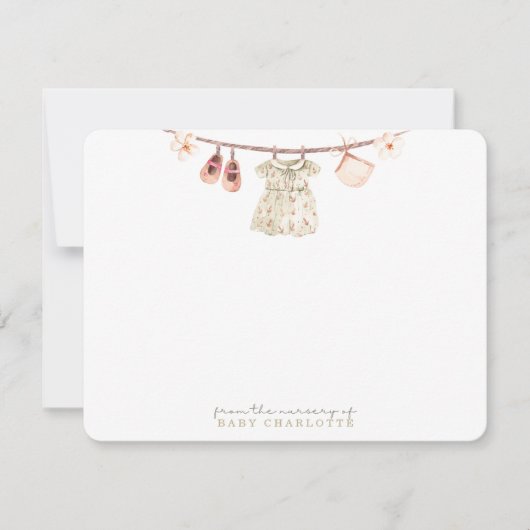 Baby Girl Clothesline Nursery Note Card Einladung (Vorderseite)