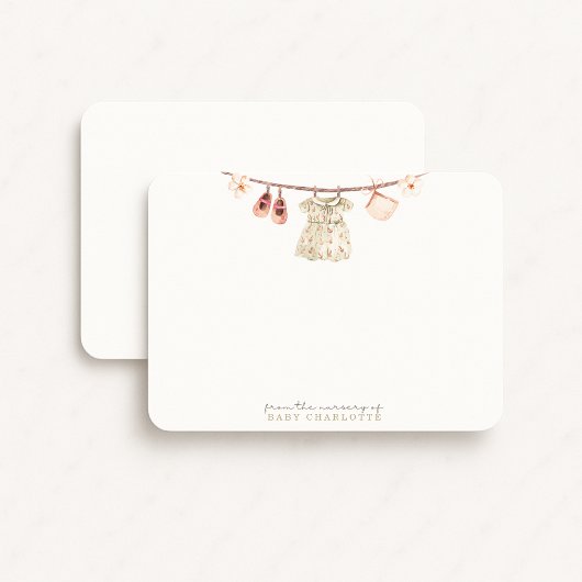 Baby Girl Clothesline Nursery Note Card Einladung